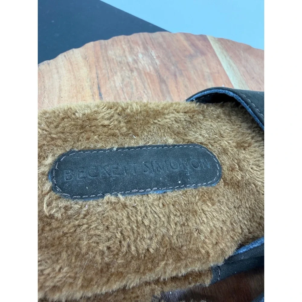 Beckett Simonon Jones Slipper Mens 9 Brown Leather Faux Fur Lined Scuff Slide